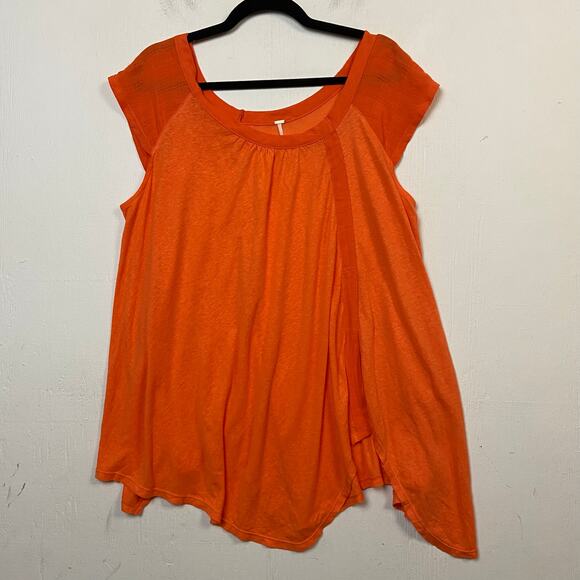 Free People Tops - Free People Womens Keep It Casual Orange Linen Blend Oversized T-Shirt Small